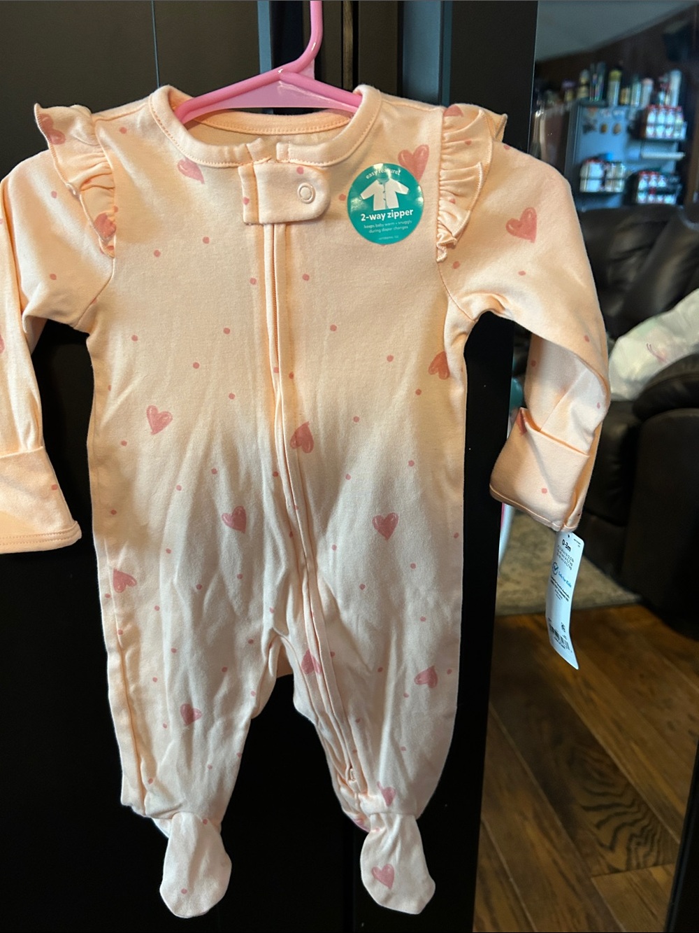 Carter's Peach Footed One-Piece with Pink Hearts